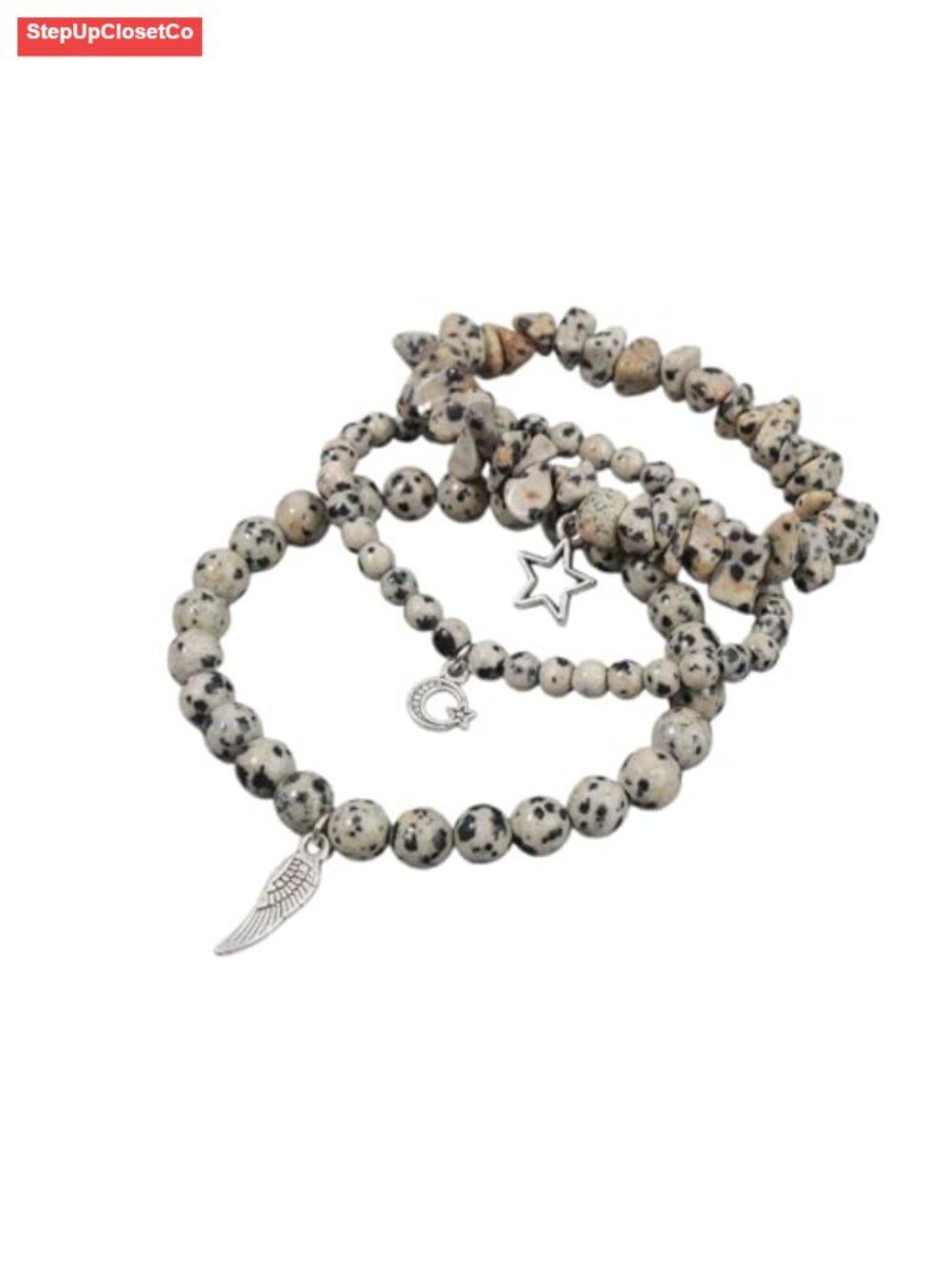 3-Piece Handcrafted Stone Bracelet Set, Crystal Bead Stretch Bangle with Star